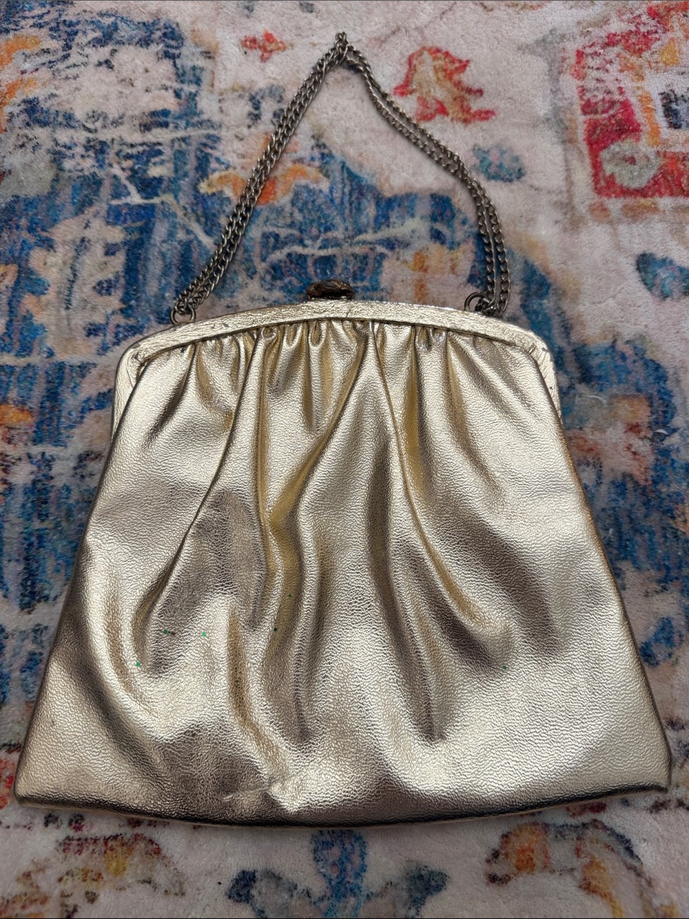 Metallic Gold Chain-Handle Evening Clutch